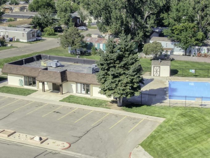 aerial view of Clubhouse and swimming pool