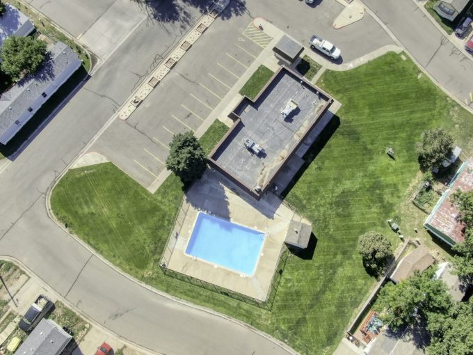 aerial view of Clubhouse and swimming pool