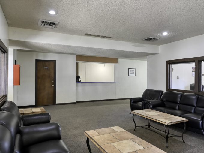 Community clubhouse interior, lounge chairs